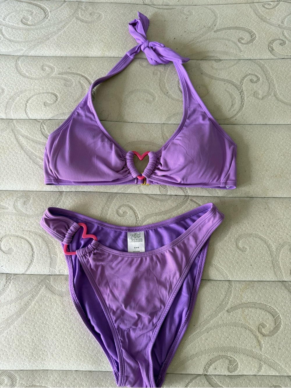 wild fable Purple Ribbed Heart-Accent Bikini Set